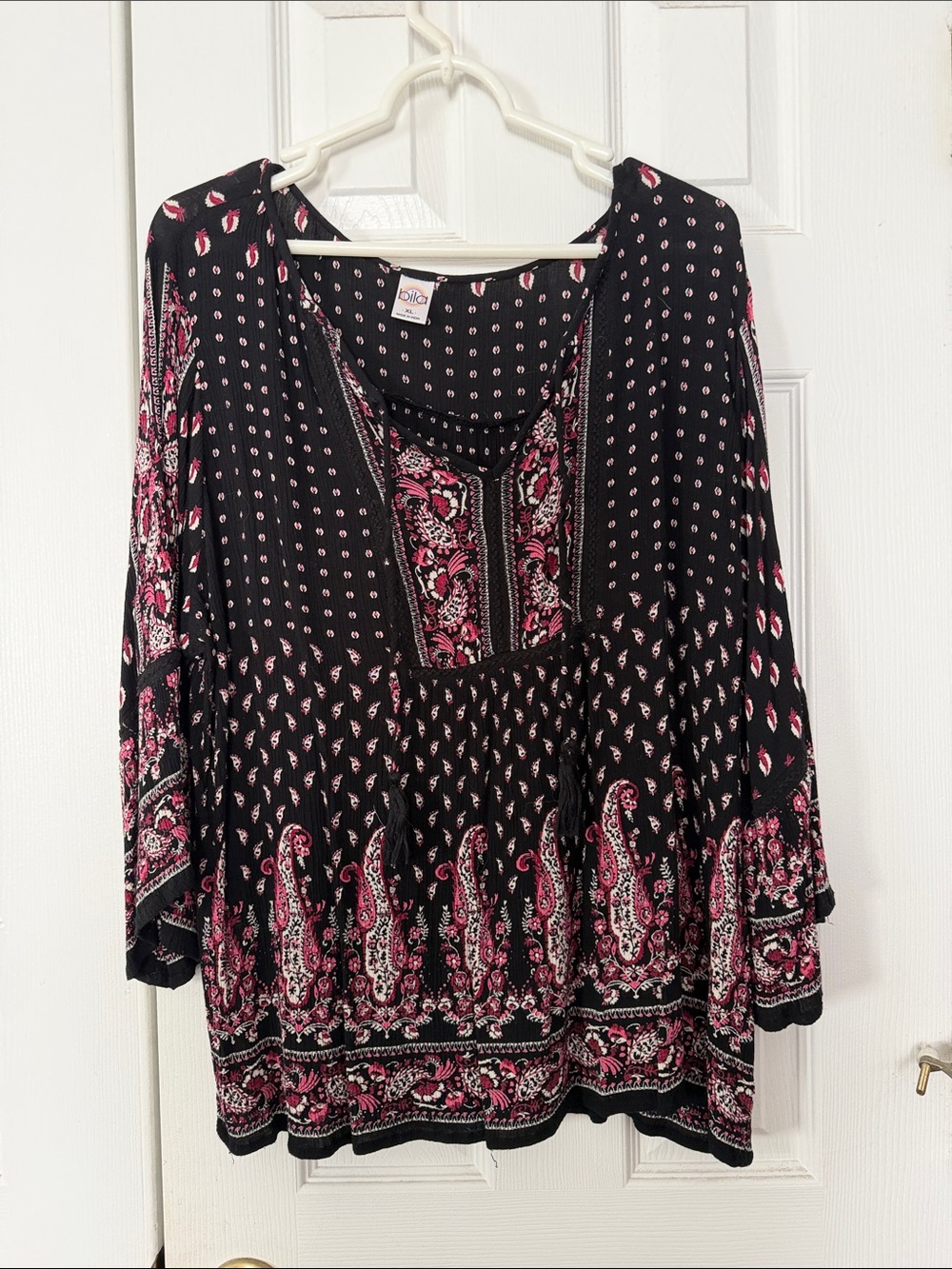 Bila Black Tunic with Pink Paisley Accents